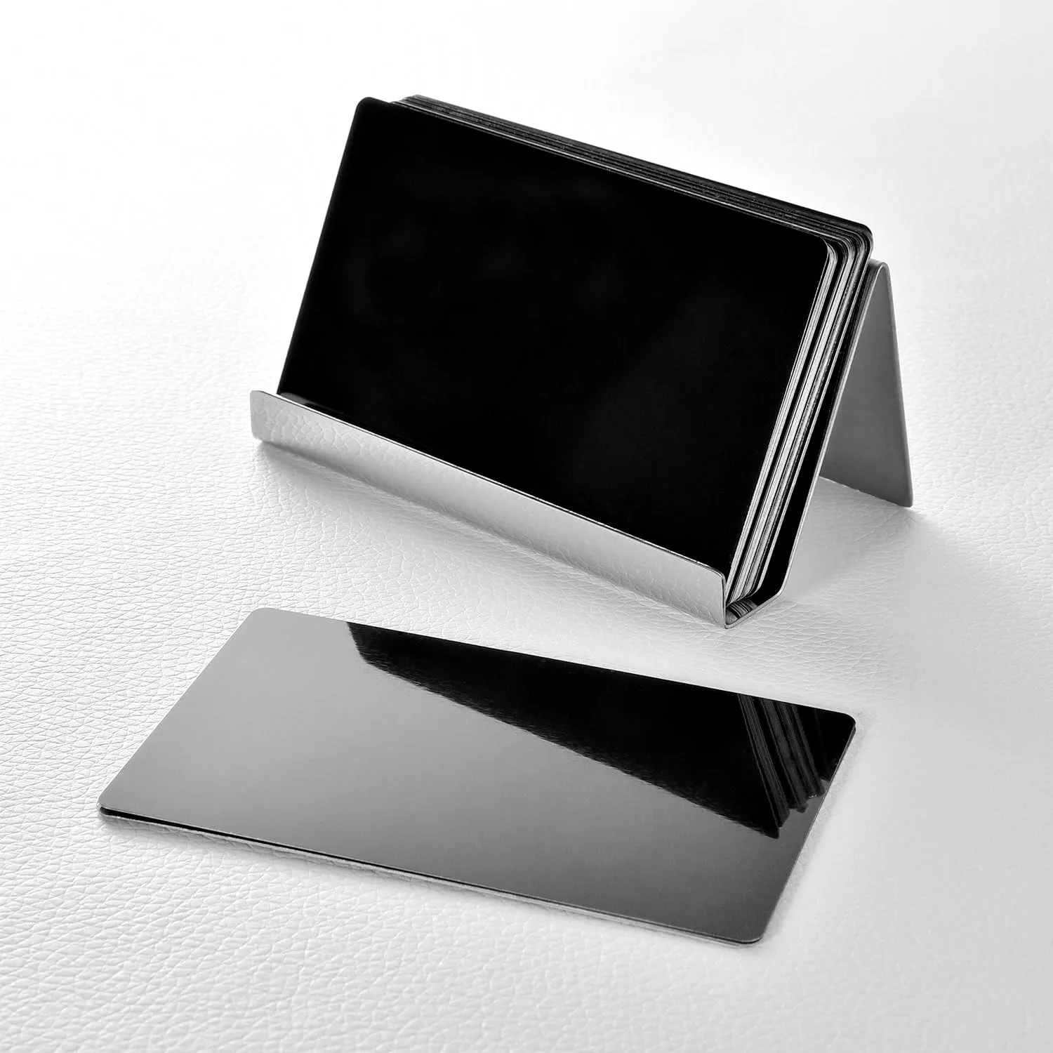 Maxdot 2 Pack Stainless Steel Business Cards Holders Desktop Credit Name Card Display Organizer for Business Mental Name Case Rack for Office Home Daily Use(Silver)