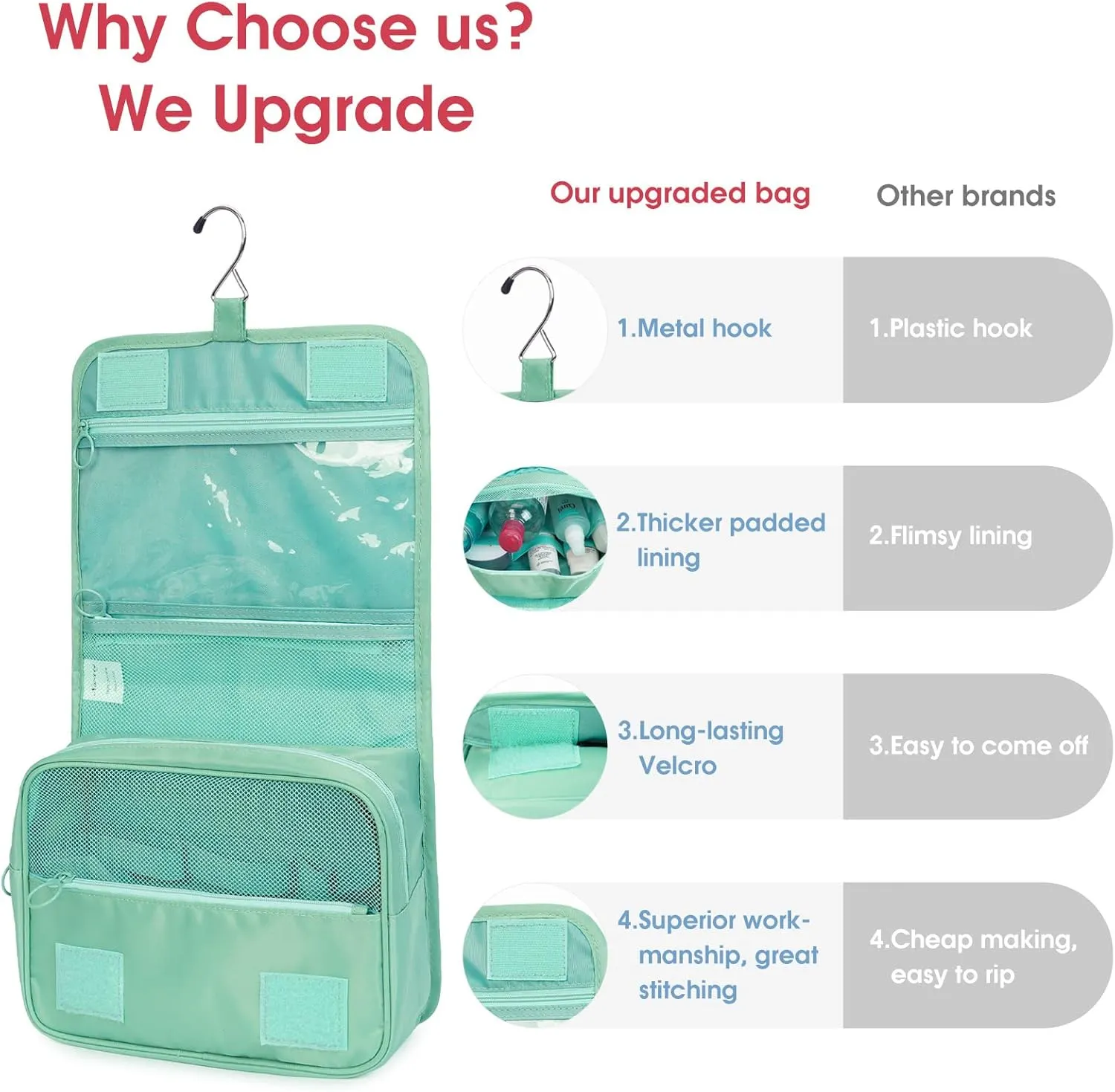 Narwey Hanging Travel Toiletry Bag Cosmetic Make up Organizer for Women and Girls Waterproof