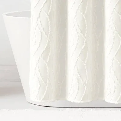New - Lush Décor Jacquard Wave Shower Curtain Soft White: Polyester, Buttonhole Top, Machine Washable