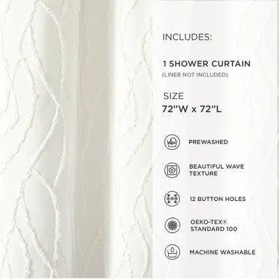 New - Lush Décor Jacquard Wave Shower Curtain Soft White: Polyester, Buttonhole Top, Machine Washable