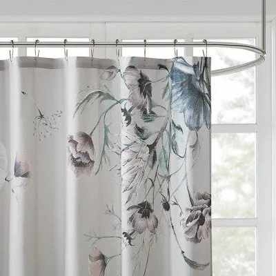 New - Maddy Printed Cotton Shower Curtain Blue - Madison Park