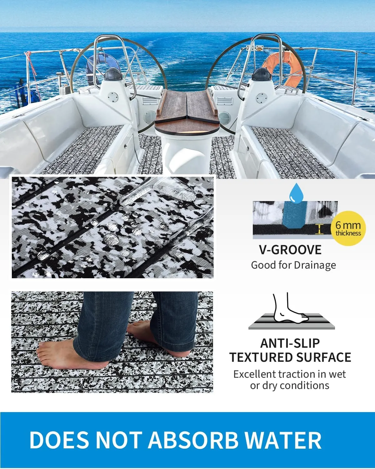 OCEANBROAD Camo Boat Flooring Self-Adhesive Backing Camouflage Decking 96''x45.6''/36''/28.8''/16.8'', 48''x16.8'' EVA Foam Self-Adhesive Non-Slip Marine Sheet for Boats Helm Pad RV Floor