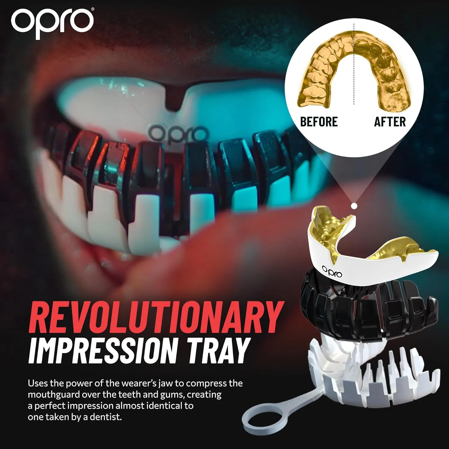 OPRO Instant Custom-Fit Mouth Guard, Dentist-Level Comfort, Protection & Fit - Moldable Mouthguard for Football, Boxing, Rugby, MMA, BJJ, UFC Mouth Piece- Includes Mouth Guard Case (Clear, Adult)