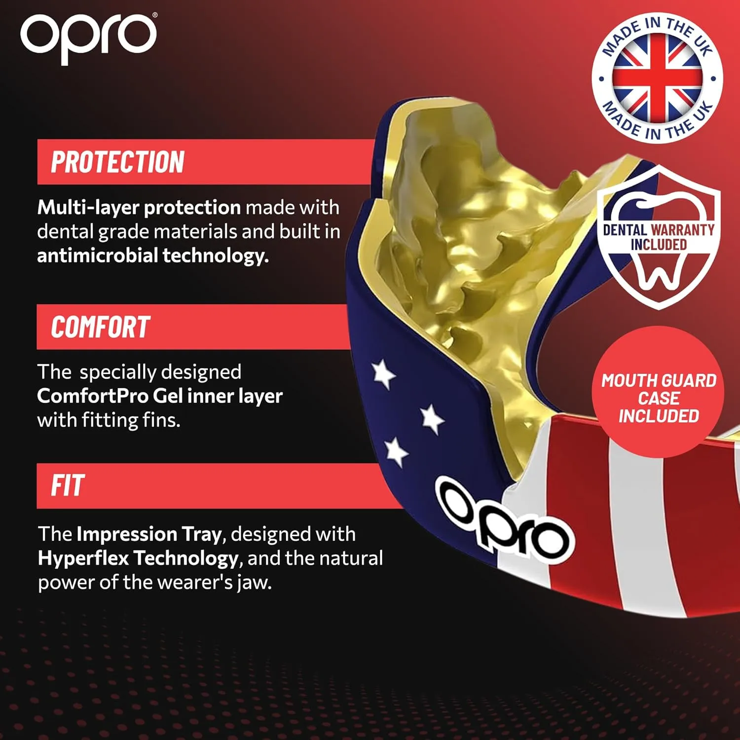 OPRO Instant Custom-Fit Mouth Guard, Dentist-Level Comfort, Protection & Fit - Moldable Mouthguard for Football, Boxing, Rugby, MMA, BJJ, UFC Mouth Piece- Includes Mouth Guard Case (Clear, Adult)