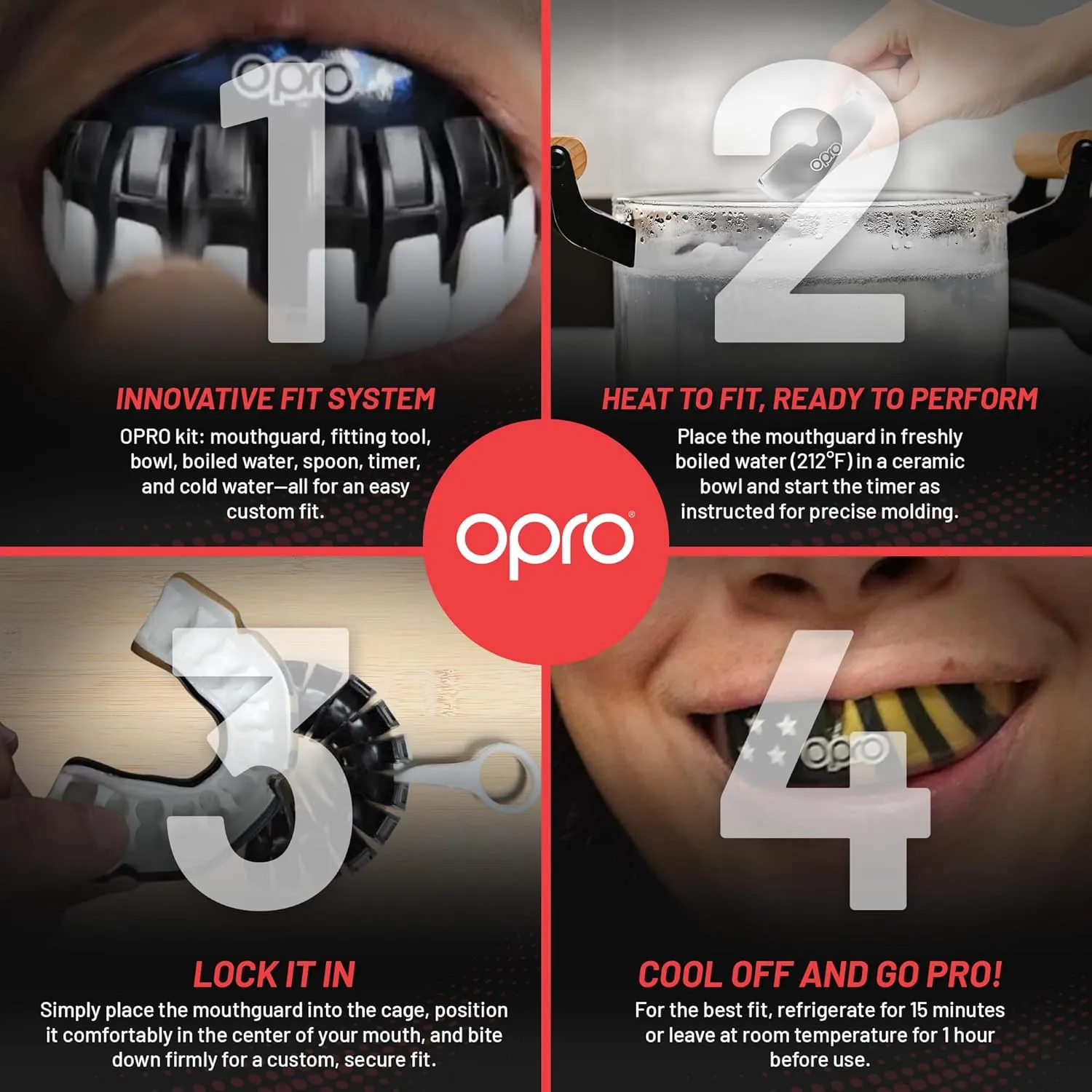 OPRO Instant Custom-Fit Mouth Guard, Dentist-Level Comfort, Protection & Fit - Moldable Mouthguard for Football, Boxing, Rugby, MMA, BJJ, UFC Mouth Piece- Includes Mouth Guard Case (Clear, Adult)