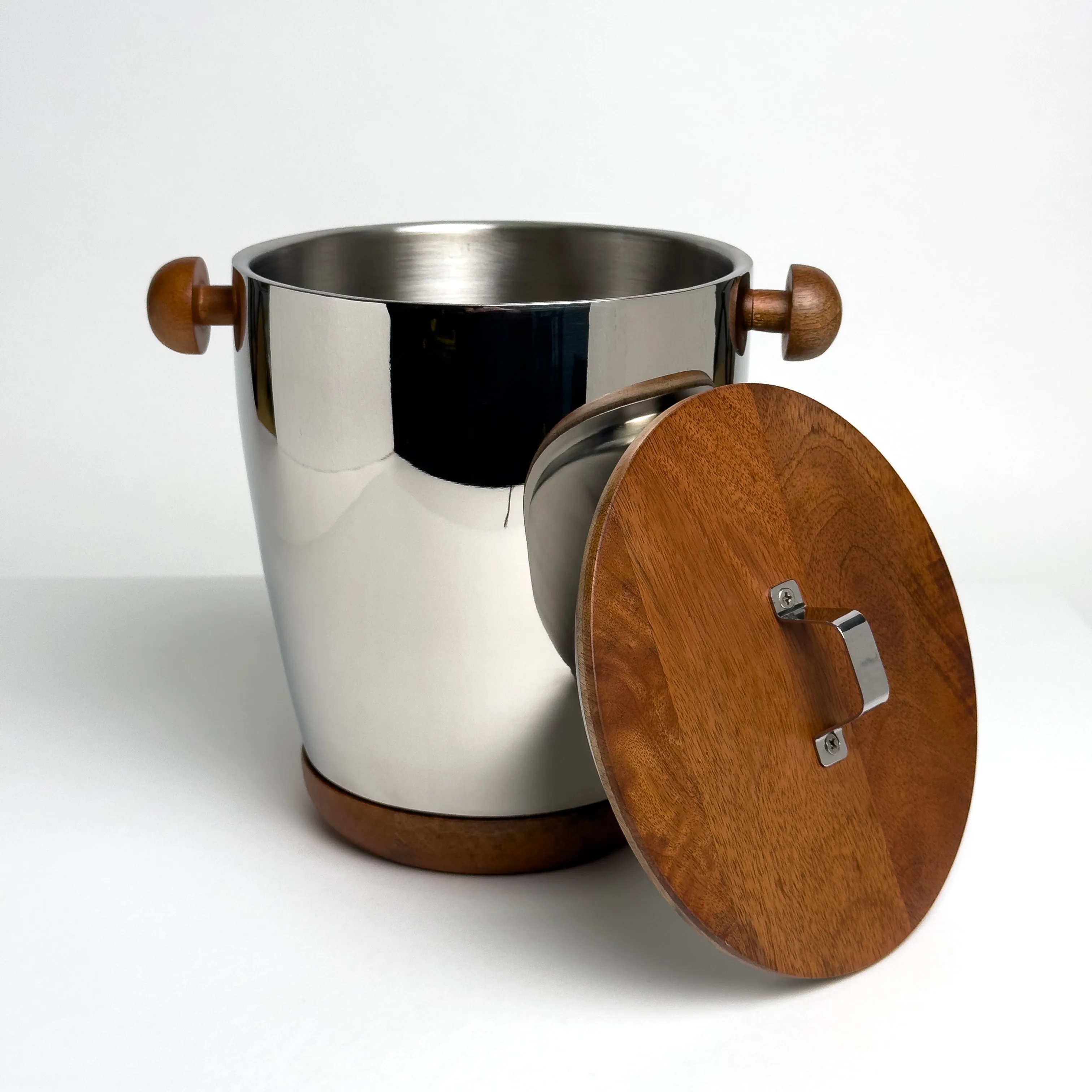Polished Aluminum Ice Bucket w/Wood