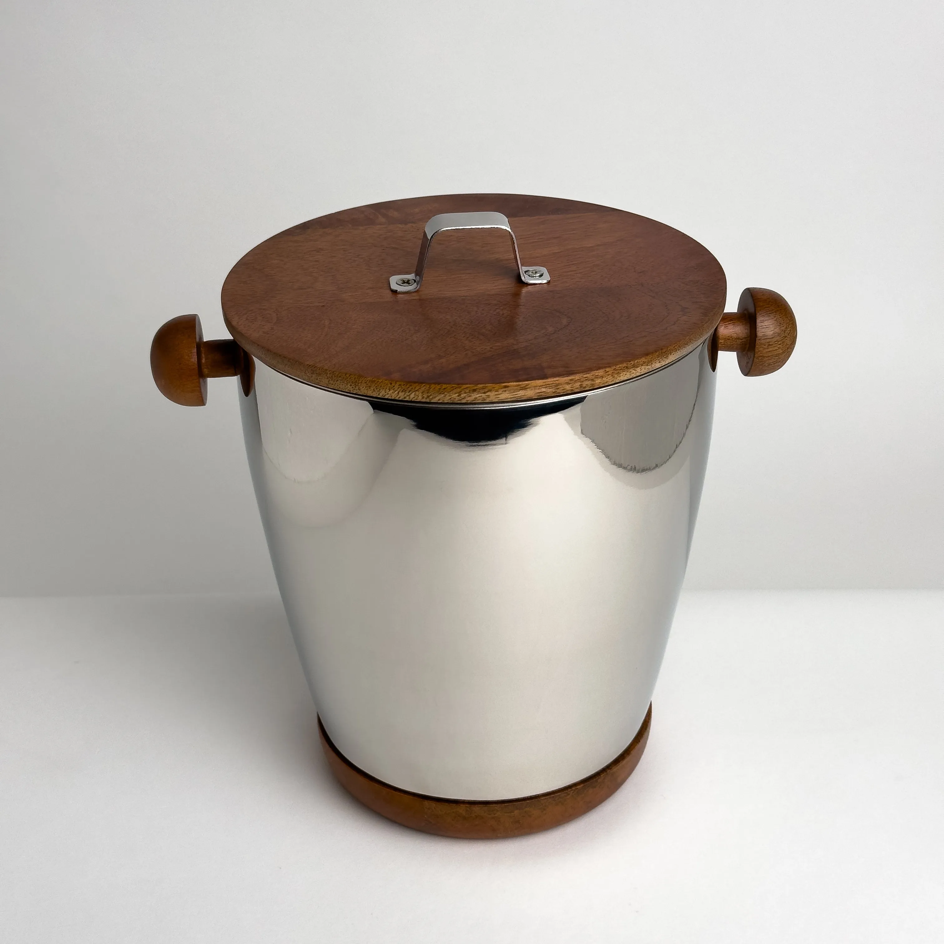 Polished Aluminum Ice Bucket w/Wood