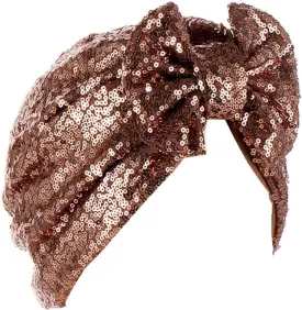 Pre Tied Turban Hats for Women - Knotted Solid Sequin Caps Chemo Beanies Headwrap Headwear for Cancer Daily Use