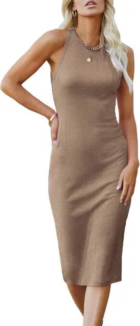 PRETTYGARDEN Women Midi Dress 2025 Summer Casual Vacation Sundress Fitted Spring Sleeveless Bodycon Tank Dresses