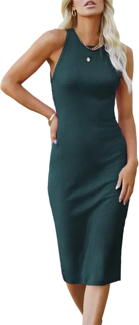 PRETTYGARDEN Women Midi Dress 2025 Summer Casual Vacation Sundress Fitted Spring Sleeveless Bodycon Tank Dresses