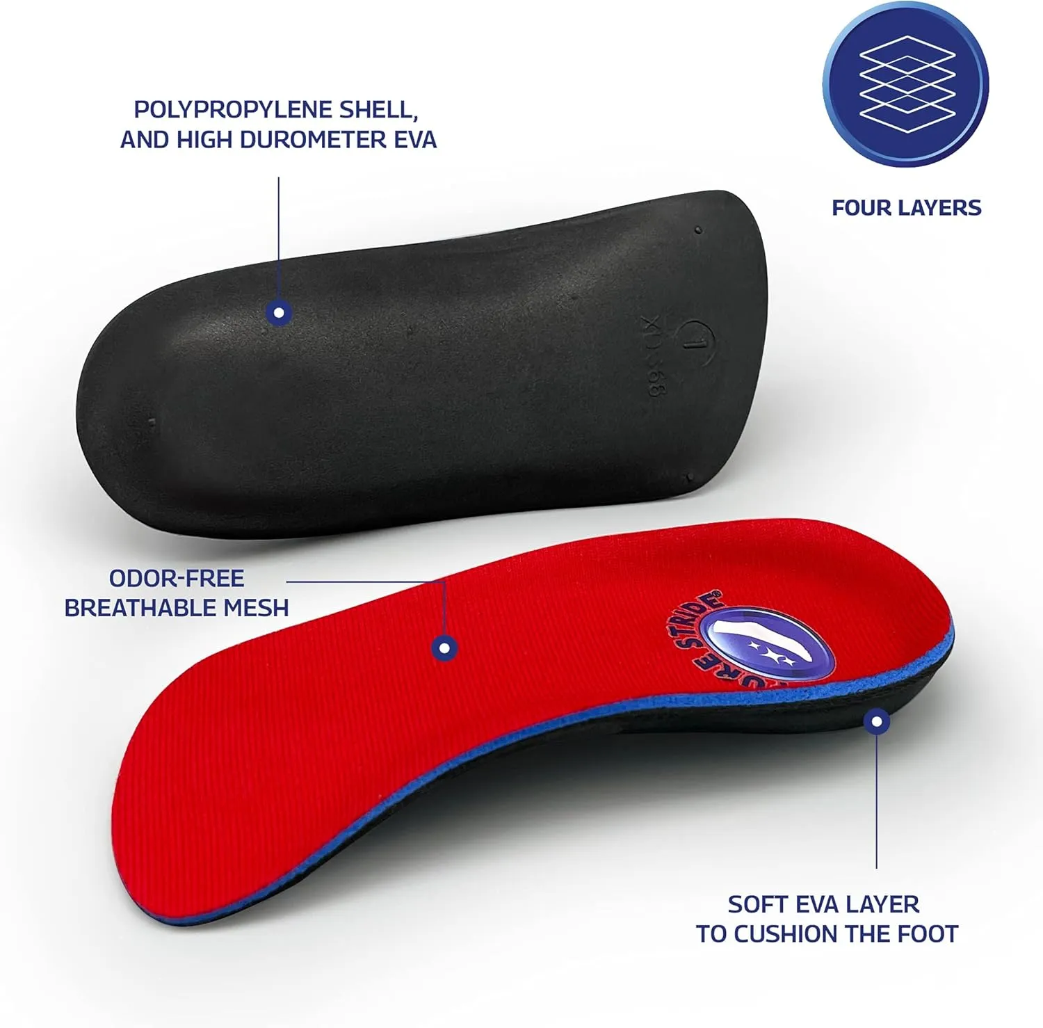 Pure Stride Professional 3/4 Length Orthotics - Shoe Insole & Support for Metatarsals, High Arch, Flat Feet - Pain Relief for Plantar Fasciitis, Arch, Heel - 1 Pair, Men's 9-9.5 / Women's 11-11.5