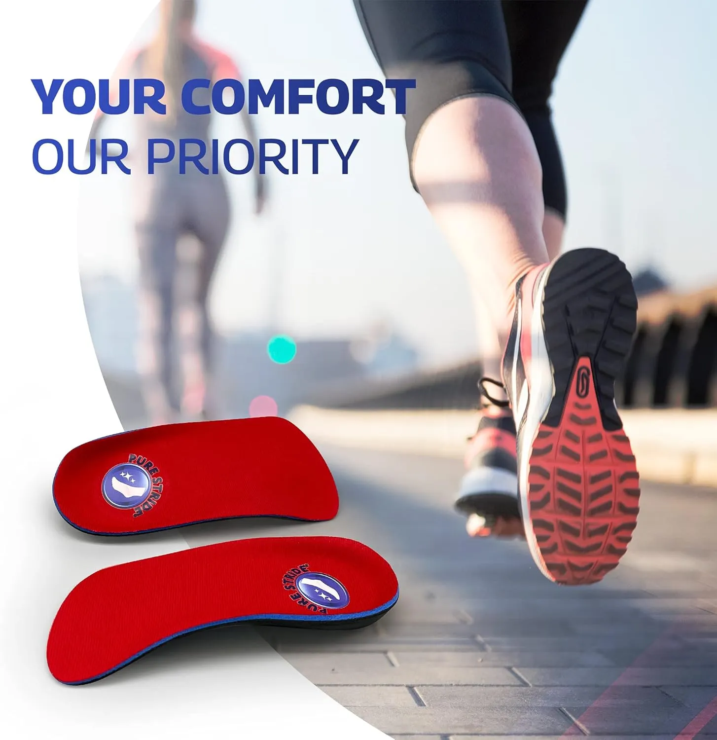Pure Stride Professional 3/4 Length Orthotics - Shoe Insole & Support for Metatarsals, High Arch, Flat Feet - Pain Relief for Plantar Fasciitis, Arch, Heel - 1 Pair, Men's 9-9.5 / Women's 11-11.5