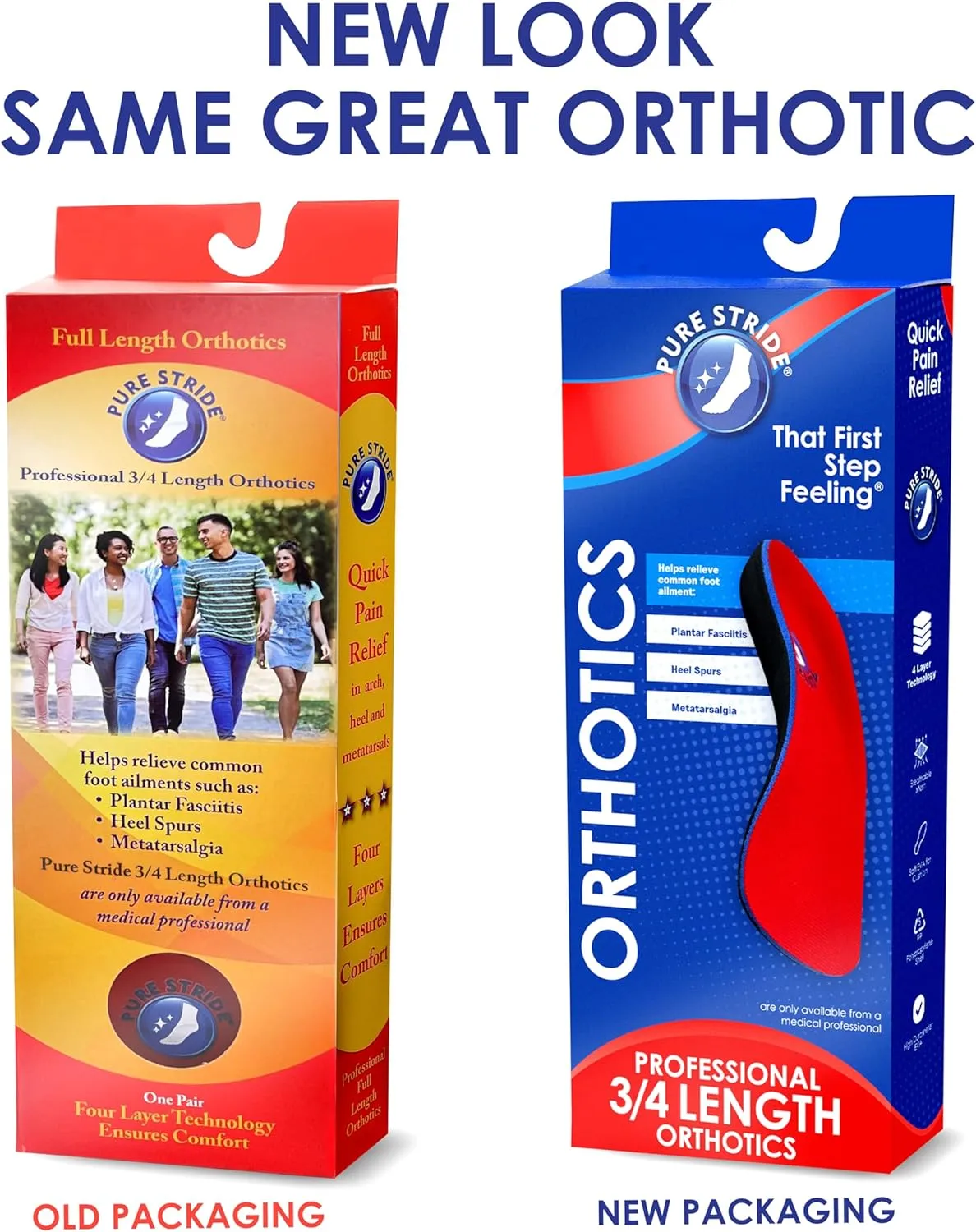 Pure Stride Professional 3/4 Length Orthotics - Shoe Insole & Support for Metatarsals, High Arch, Flat Feet - Pain Relief for Plantar Fasciitis, Arch, Heel - 1 Pair, Men's 9-9.5 / Women's 11-11.5