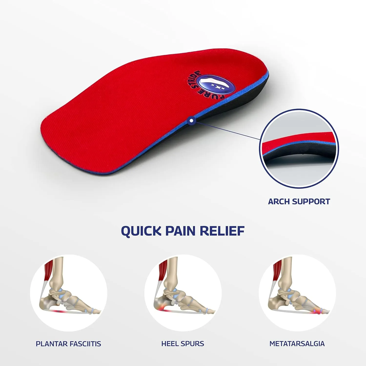 Pure Stride Professional 3/4 Length Orthotics - Shoe Insole & Support for Metatarsals, High Arch, Flat Feet - Pain Relief for Plantar Fasciitis, Arch, Heel - 1 Pair, Men's 9-9.5 / Women's 11-11.5