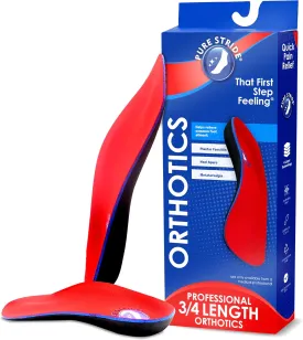 Pure Stride Professional 3/4 Length Orthotics - Shoe Insole & Support for Metatarsals, High Arch, Flat Feet - Pain Relief for Plantar Fasciitis, Arch, Heel - 1 Pair, Men's 9-9.5 / Women's 11-11.5