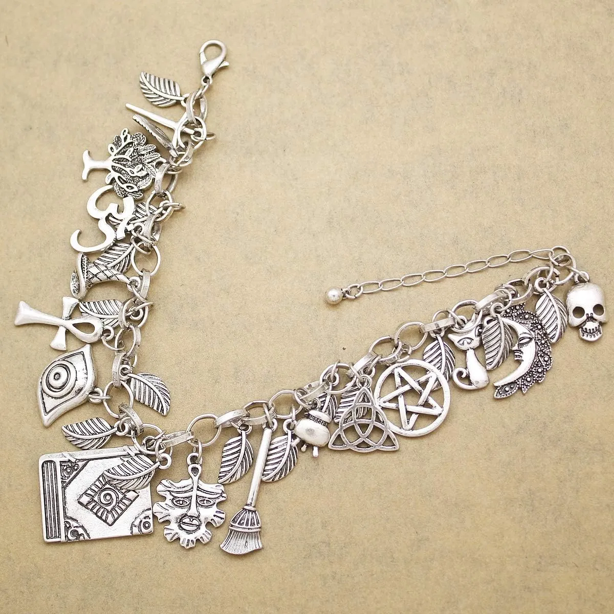RechicGu Mythology Fairytale Lucky Charms Cuff Bangle Bracelet Cross Leaf Moon Face Celtic Cat