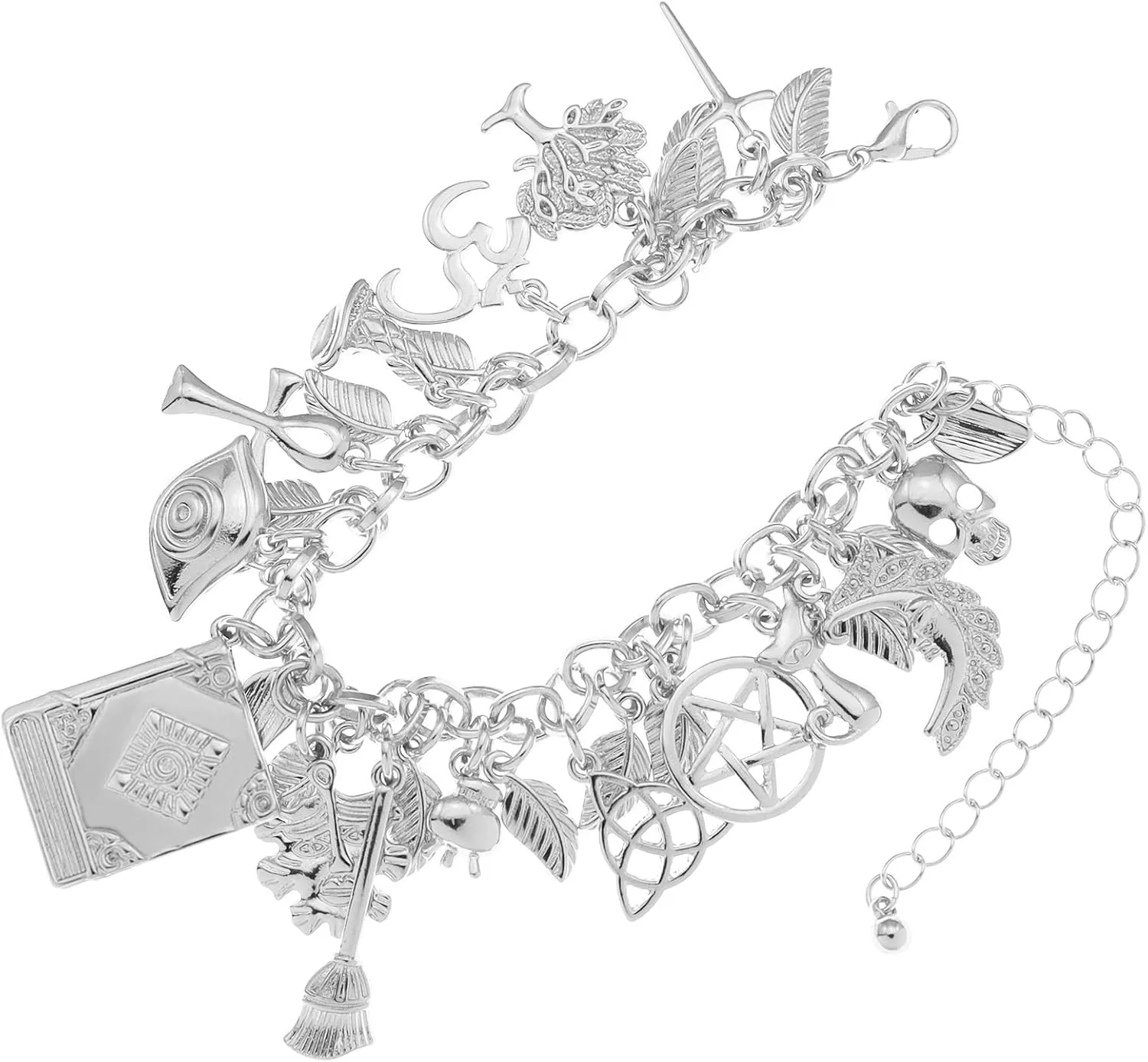 RechicGu Mythology Fairytale Lucky Charms Cuff Bangle Bracelet Cross Leaf Moon Face Celtic Cat