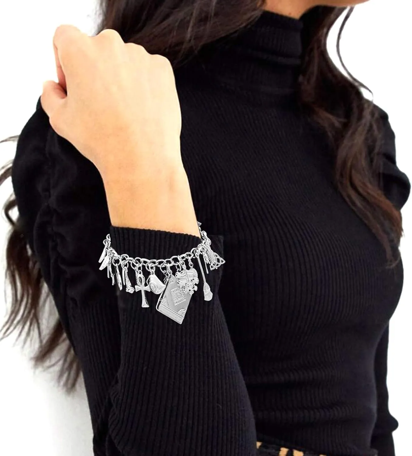 RechicGu Mythology Fairytale Lucky Charms Cuff Bangle Bracelet Cross Leaf Moon Face Celtic Cat