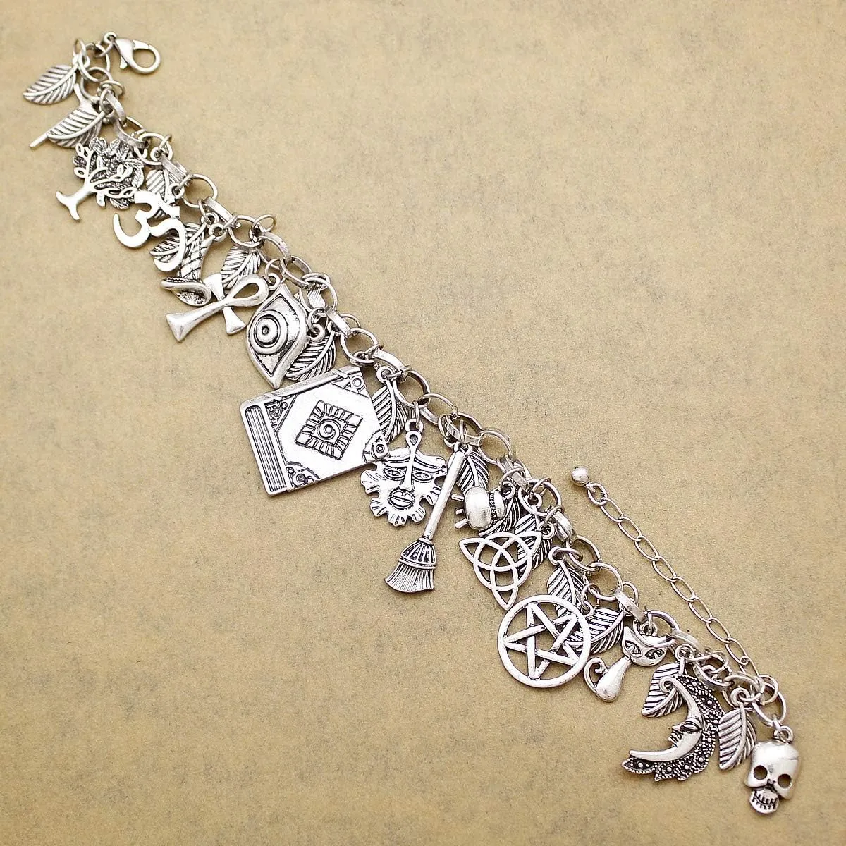 RechicGu Mythology Fairytale Lucky Charms Cuff Bangle Bracelet Cross Leaf Moon Face Celtic Cat