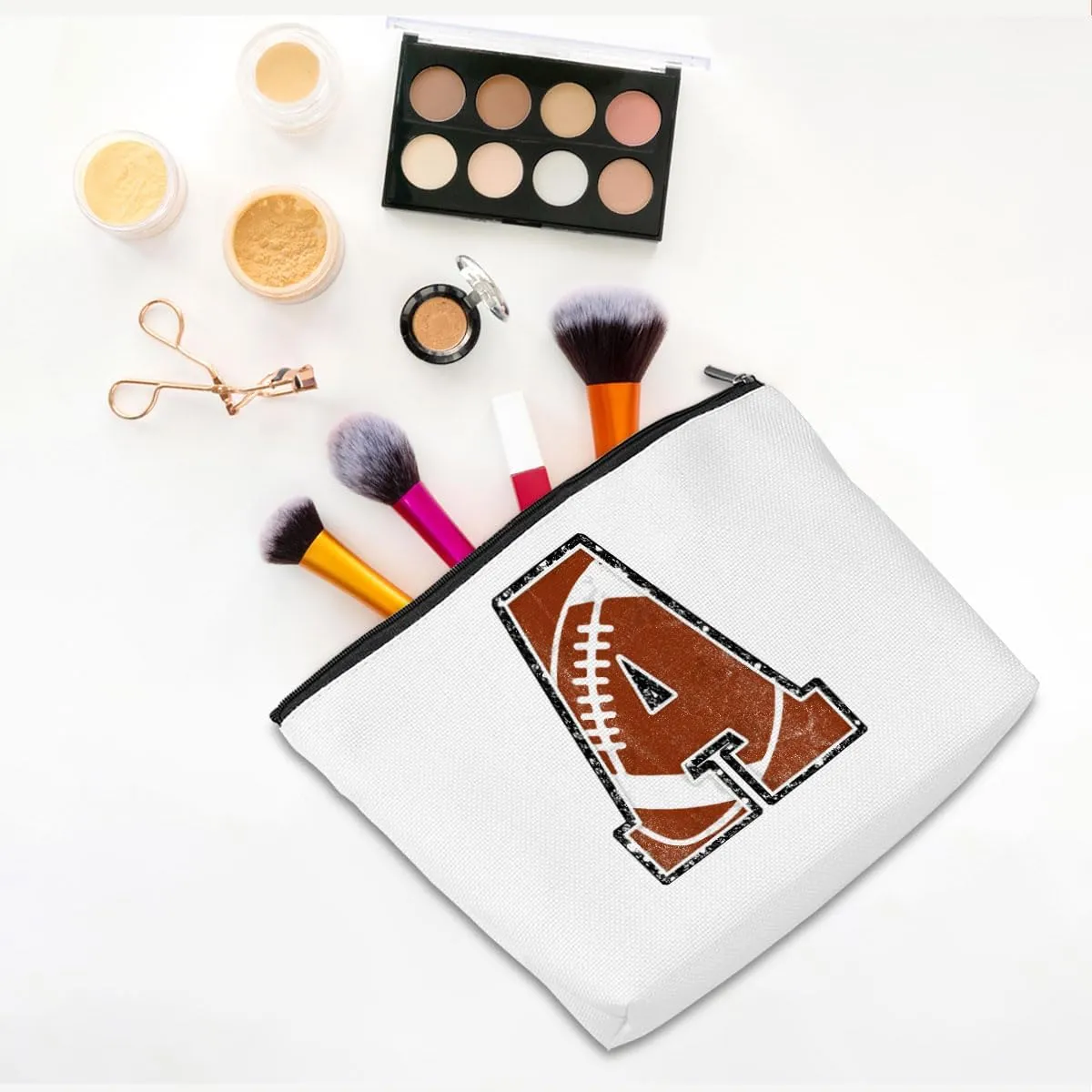 Rugby Gifts Initial Makeup Bag Monogrammed Cosmetic Bag Letter A Zipper Pouch Accessories for Girls Women Player Coach Friend Stuff Graduation Birthday Gifts