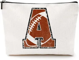 Rugby Gifts Initial Makeup Bag Monogrammed Cosmetic Bag Letter A Zipper Pouch Accessories for Girls Women Player Coach Friend Stuff Graduation Birthday Gifts