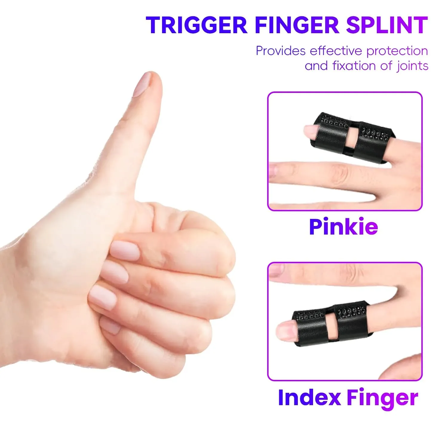 Small Finger Splint, 4 PCS Adjustable Trigger Finger Splint, Straightener for Broken Strained Arthritis for Pinky, Index Splints for Teenagers and Women (Black)