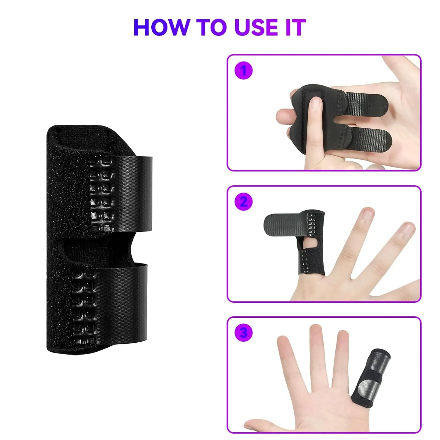 Small Finger Splint, 4 PCS Adjustable Trigger Finger Splint, Straightener for Broken Strained Arthritis for Pinky, Index Splints for Teenagers and Women (Black)