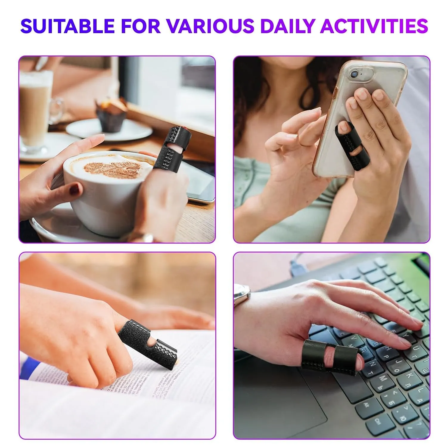 Small Finger Splint, 4 PCS Adjustable Trigger Finger Splint, Straightener for Broken Strained Arthritis for Pinky, Index Splints for Teenagers and Women (Black)