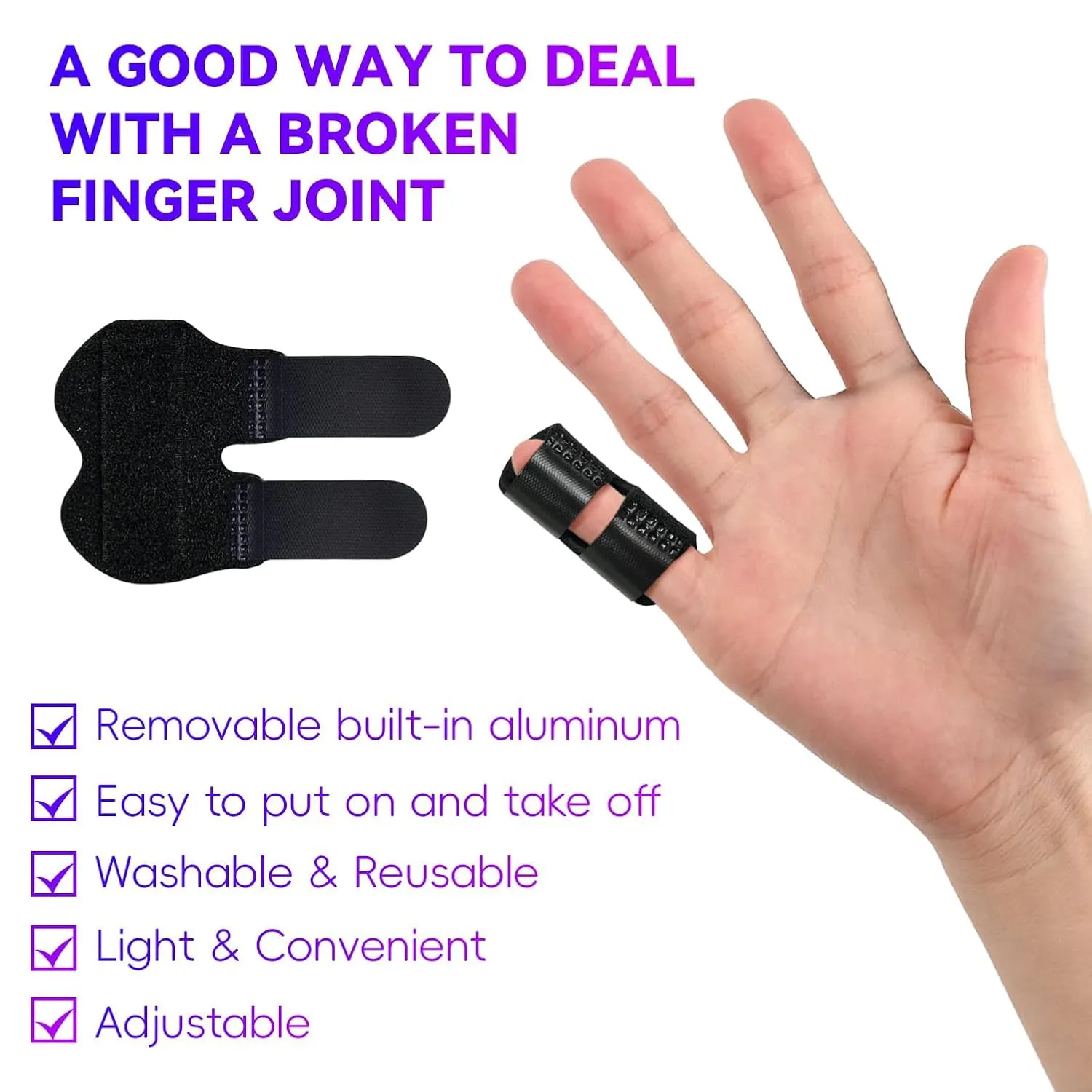 Small Finger Splint, 4 PCS Adjustable Trigger Finger Splint, Straightener for Broken Strained Arthritis for Pinky, Index Splints for Teenagers and Women (Black)