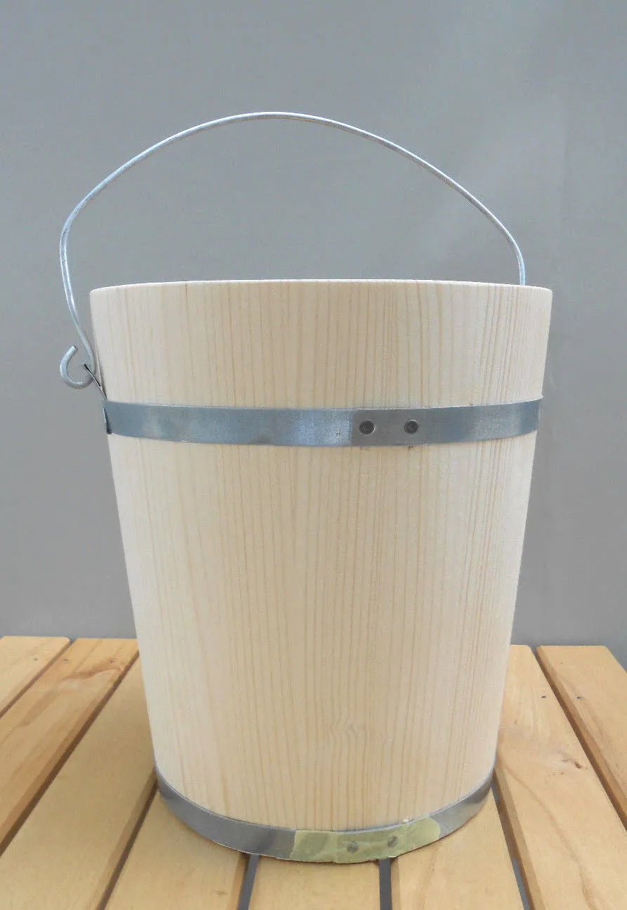 Solid Wood Bucket Pail Wooden Firkin w/ Metal Bands 6 Liter 1.6 Gallon
