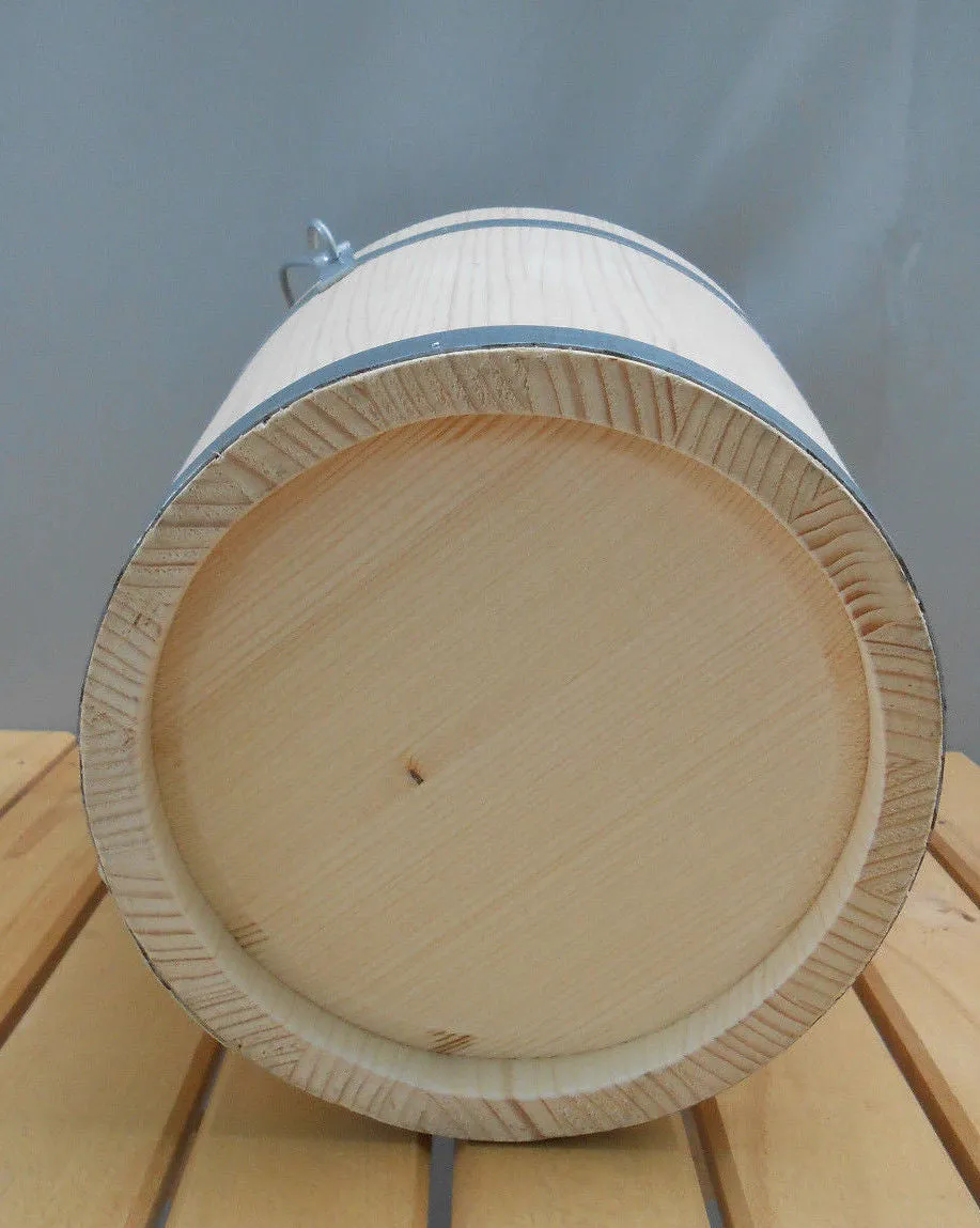 Solid Wood Bucket Pail Wooden Firkin w/ Metal Bands 6 Liter 1.6 Gallon
