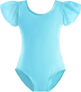 Stelle Girls Leotards Black Ballet Dance Leotards Ruffle Short Sleeve Gymnastics Outfits(Toddler/Little Kid/Big Kid)