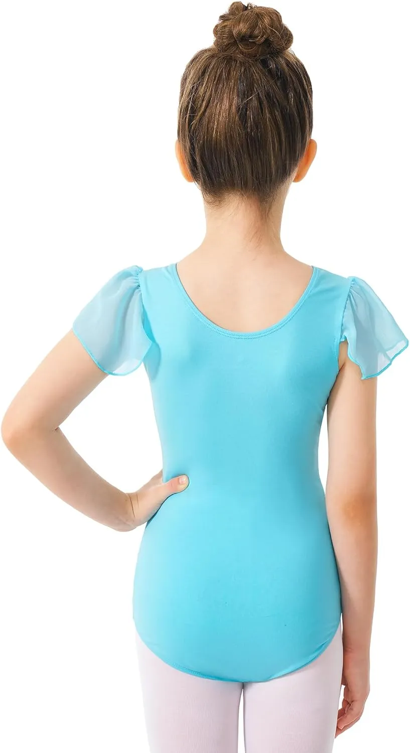 Stelle Girls Leotards Black Ballet Dance Leotards Ruffle Short Sleeve Gymnastics Outfits(Toddler/Little Kid/Big Kid)