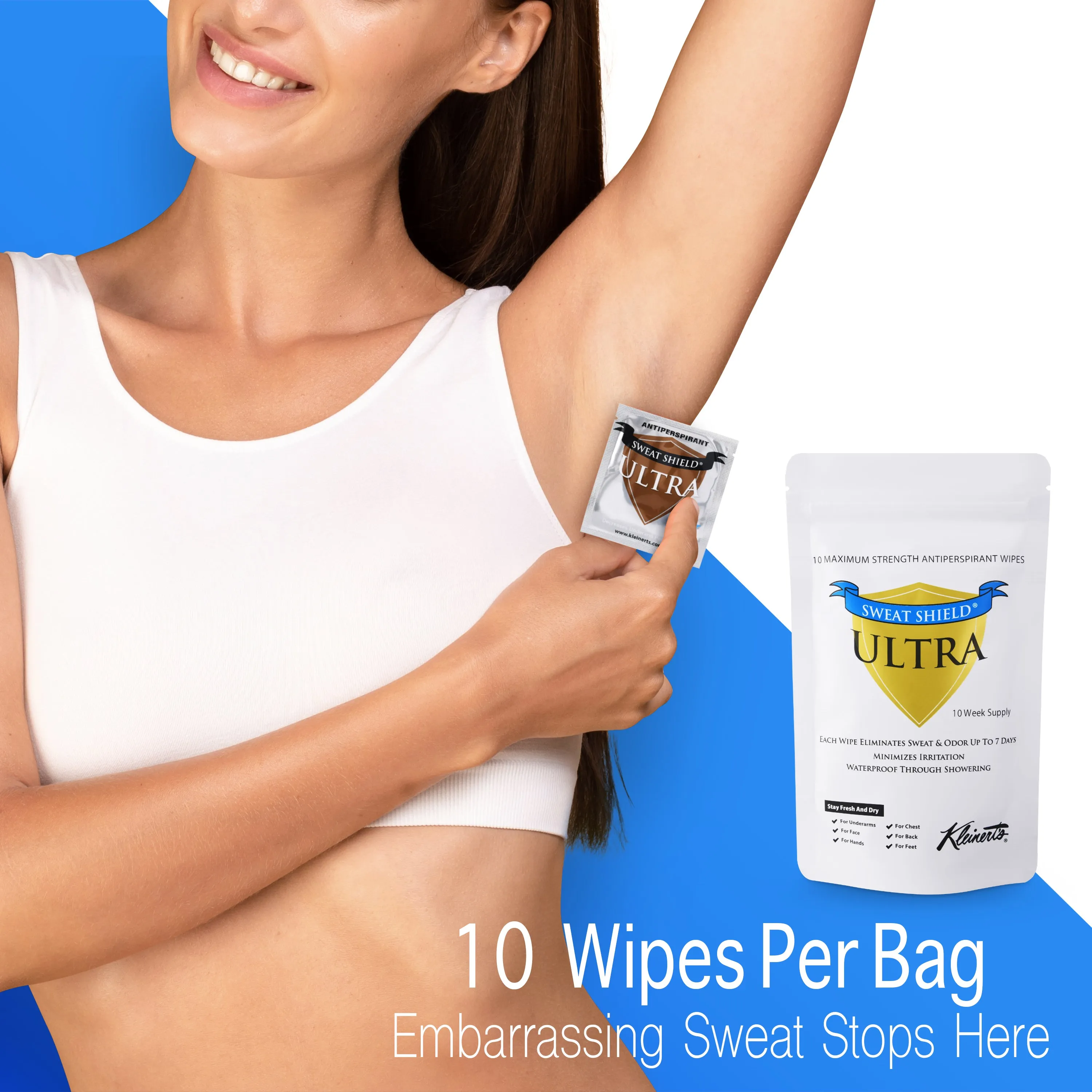 Sweat Shield Ultra Antiperspirant Wipes. Stop All Sweating & Odor For Up To 7 Days With Each Wipe. Dermatologist Recommended. 10 Weeks Supply.