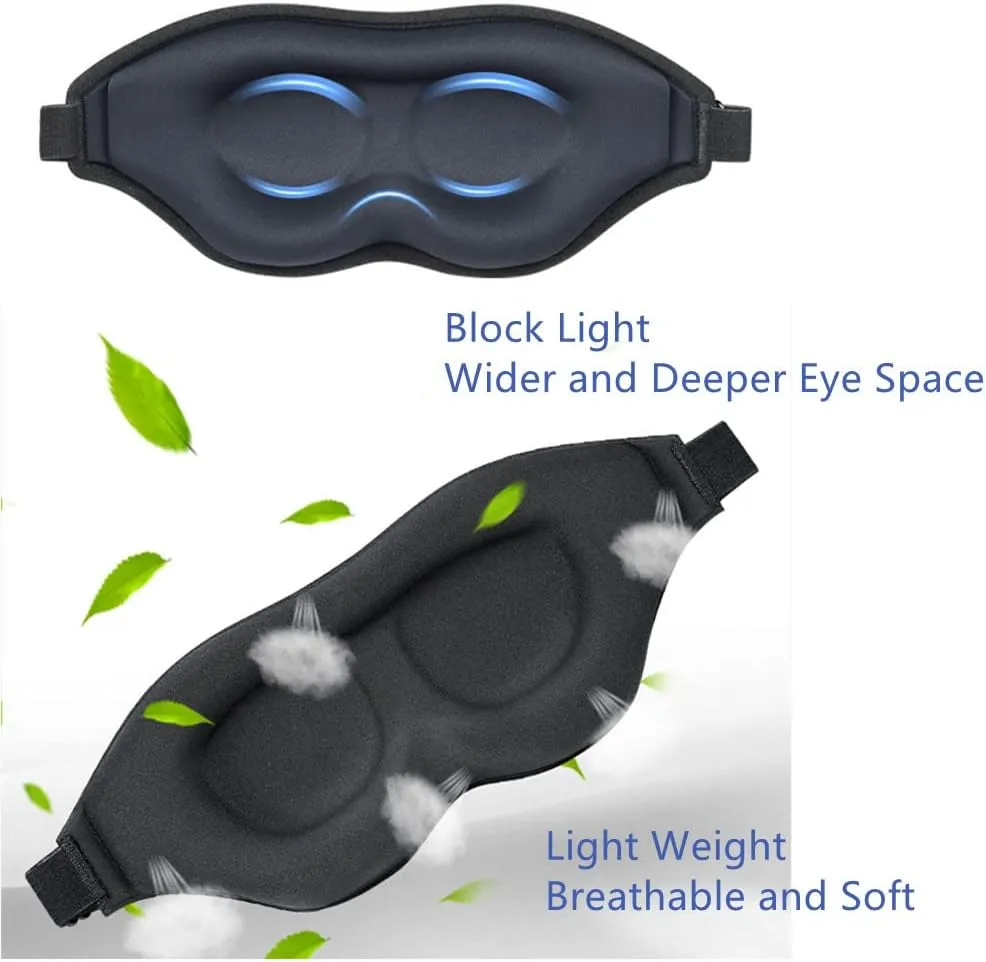 Tim & Tina 3D Sleep Eye Mask Blindfold for Men Women Sleeping Mask Light Blocking Soft Covers for Travel Nap Yoga Adjustable Strap (3D Black (Edge Cover)