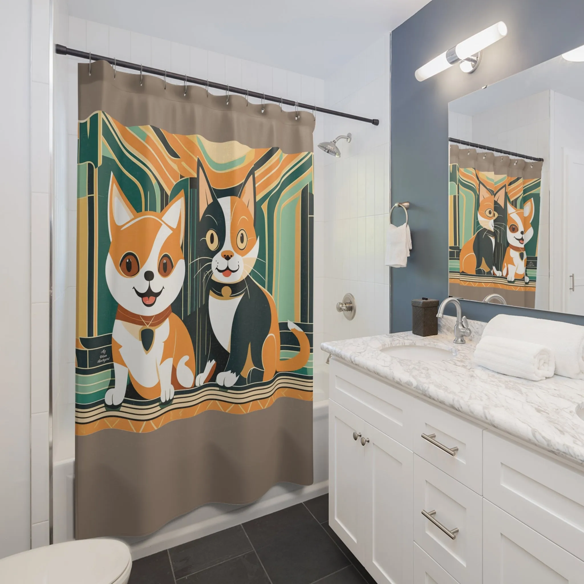 Two Kitties, Shower Curtain, Taupe accent color - 71" x 74"