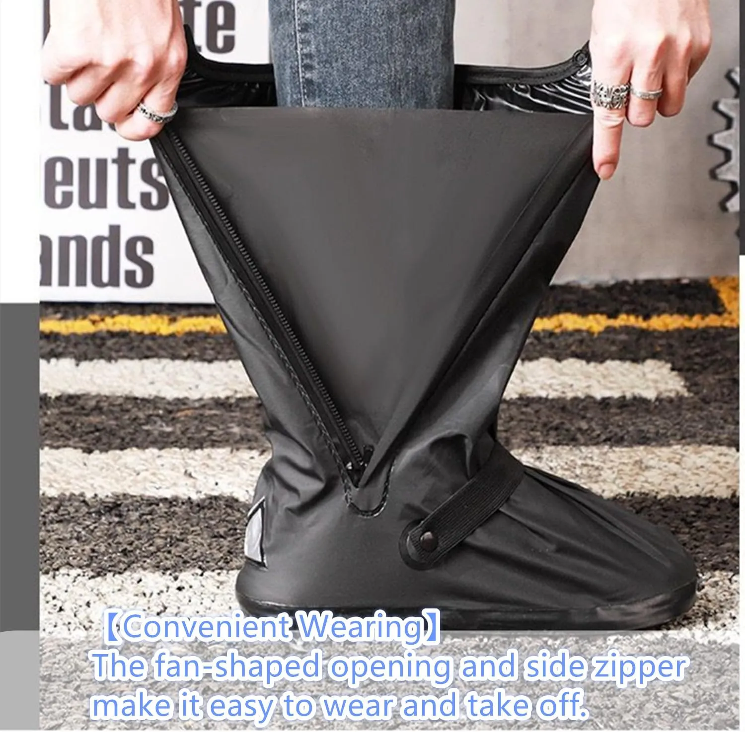 Waterproof Rain Boot Shoe Covers with Reflector,Anti-Snow Rain Gear Reusable Galoshes for Men and Women,Foldable Rain Boot with Zipper, Non-Slip