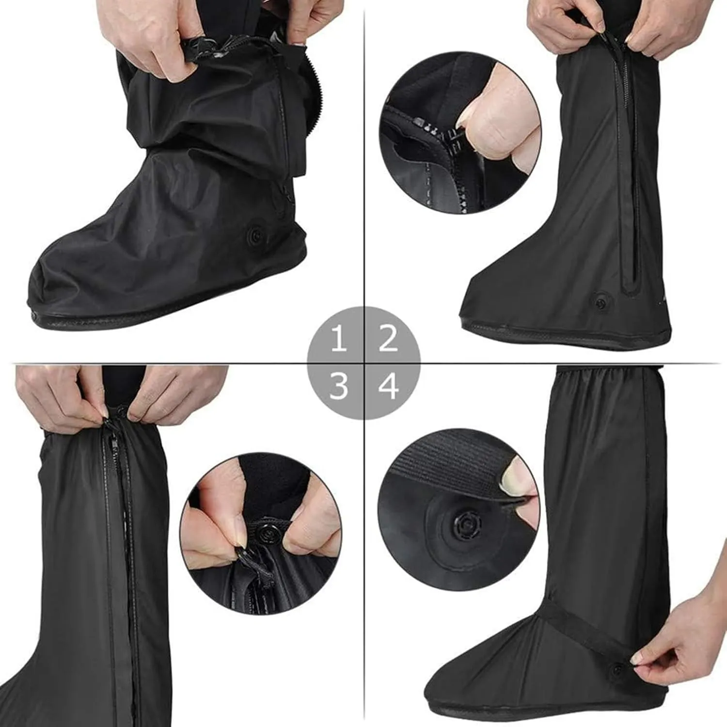 Waterproof Rain Boot Shoe Covers with Reflector,Anti-Snow Rain Gear Reusable Galoshes for Men and Women,Foldable Rain Boot with Zipper, Non-Slip
