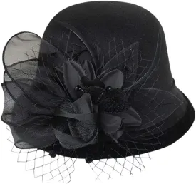 Women 1920s Classic Wool-Fel-Cloche Church-Hat Crushable Round-Bowler-Hat Derb Hat Tea Party Cap