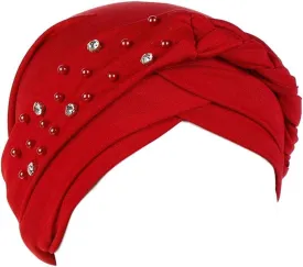 Women Girls Turban Hat, Rhinestone Pearl Braid Turban Head Wrap Baggy Slouchy Beanie Chemo Cap Headwear Hair Wrap