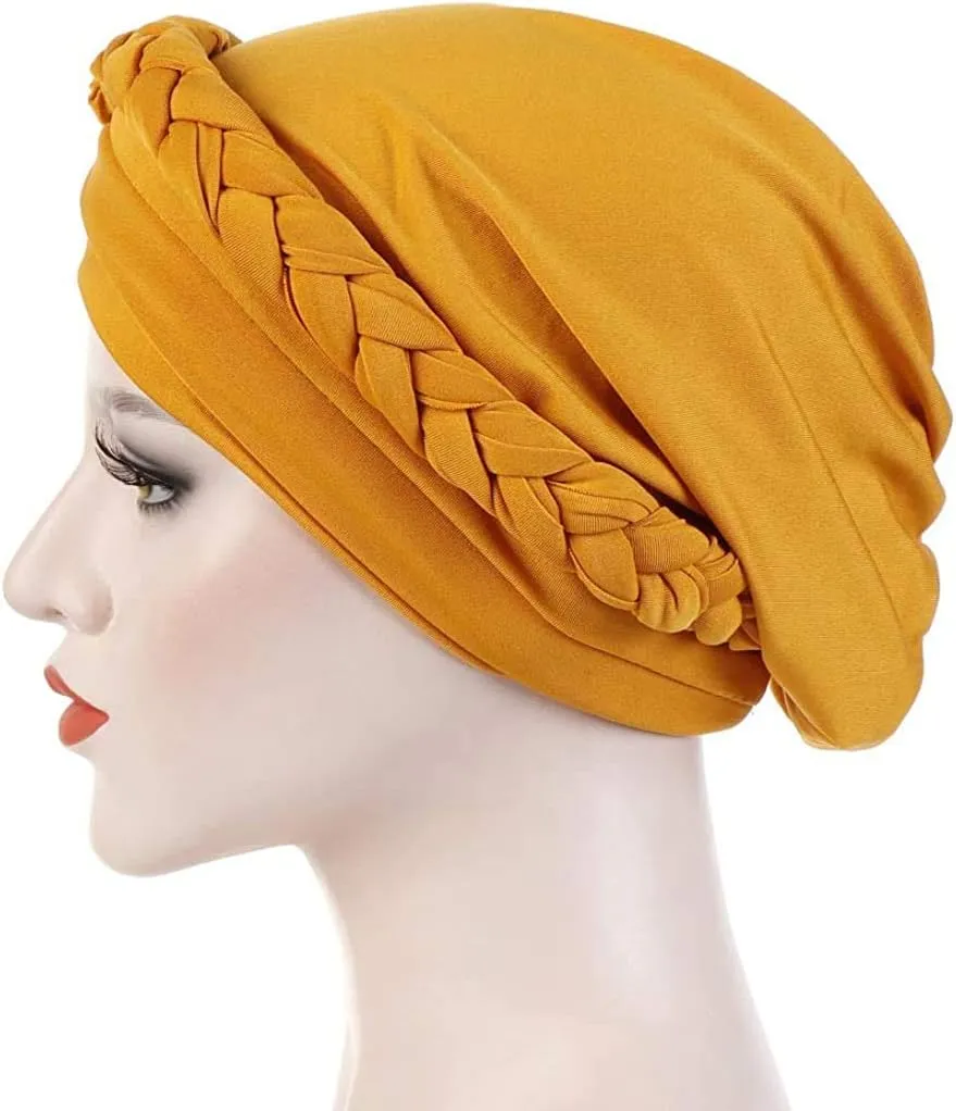 Women Girls Turban Hat, Rhinestone Pearl Braid Turban Head Wrap Baggy Slouchy Beanie Chemo Cap Headwear Hair Wrap