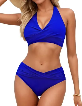 Women's Bikini Sets Twist Front Two Piece Swimsuit Halter Bathing Suit