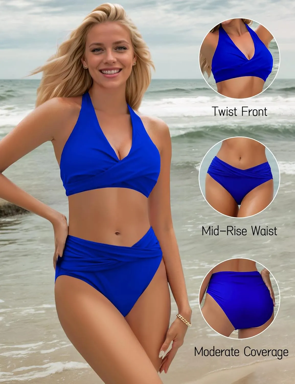 Women's Bikini Sets Twist Front Two Piece Swimsuit Halter Bathing Suit