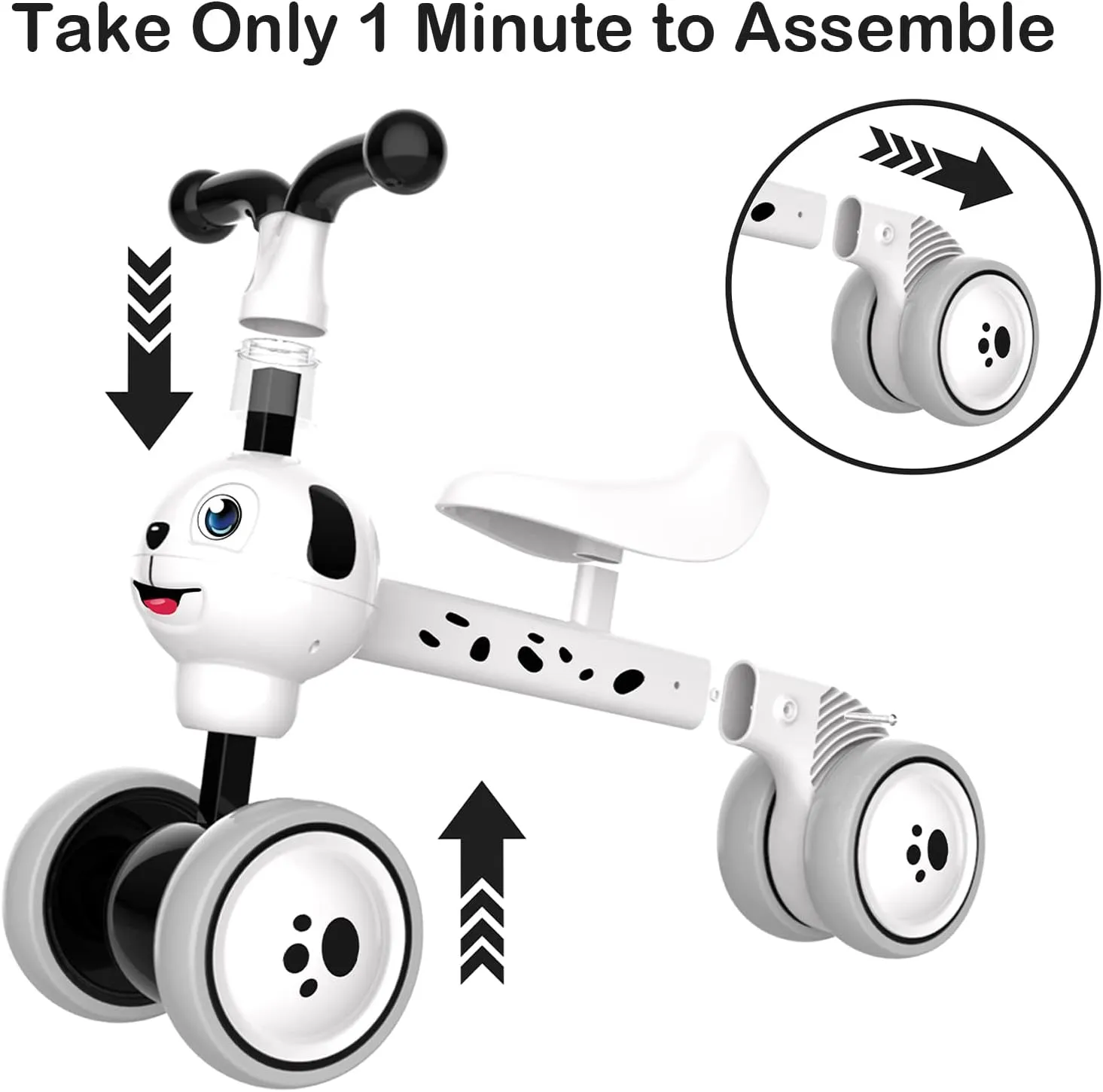 YGJT Baby Balance Bike Toys for 1 Year Old, Birthday Gifts for Boys and Girls, Silent Wheels & Non-Pedal Baby Walker Riding Toys for 10-36 Months Toddlers, Kids First Bike Gifts Spotty Dog